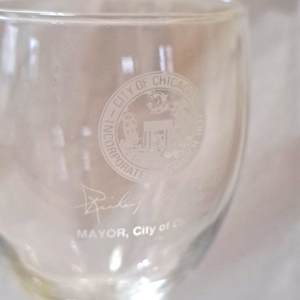 RARE City of Chicago Mayor RM Daley Etched Seal Wine Glasses Vintage - Picture 3 of 5